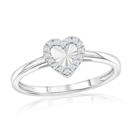 Sterling Silver, D-C Heart, CZ Border Ring