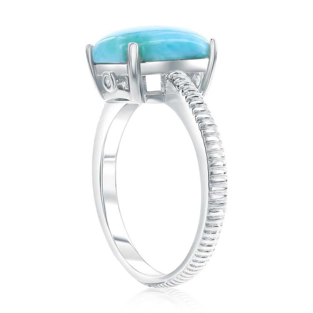 Sterling Silver, Rectangle Larimar Lined Ring