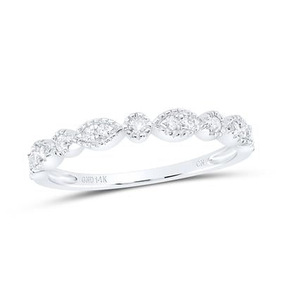 14k White Gold Round Diamond Milgrain Stackable Band Ring 1/6 Cttw