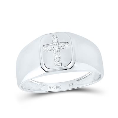 10k White Gold Round Diamond Cross Band Ring 1/20 Cttw