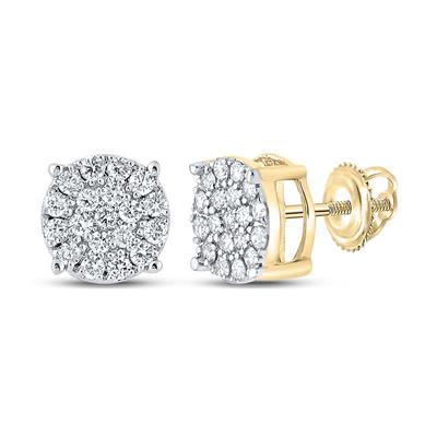 10k Yellow Gold Round Diamond Cluster Earrings 3/8 Cttw