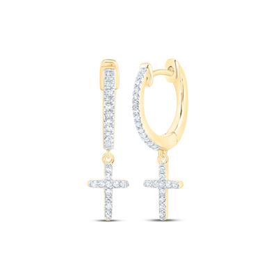 10k Yellow Gold Round Diamond Cross Dangle Nicoles Dream Collection Earrings 1/6 Cttw
