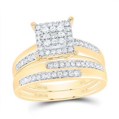 14K YELLOW GOLD 5/8CTW-NATURAL\ DIAMOND SQUARE TRIO SET