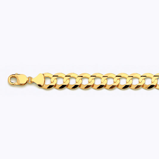 14K 15MM YELLOW GOLD SOLID CURB 9" CHAIN BRACELET (AVAILABLE IN LENGTHS 7" - 30")