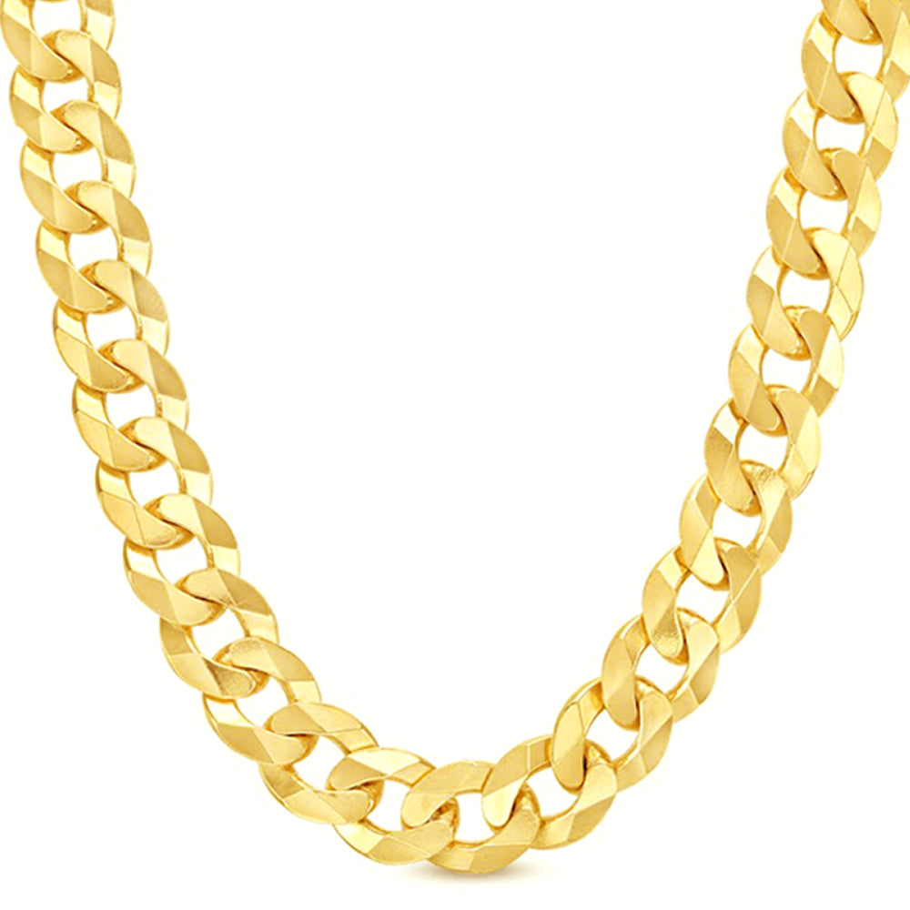 10K 15MM YELLOW GOLD SOLID CURB 30" CHAIN NECKLACE (AVAILABLE IN LENGTHS 7" - 30")