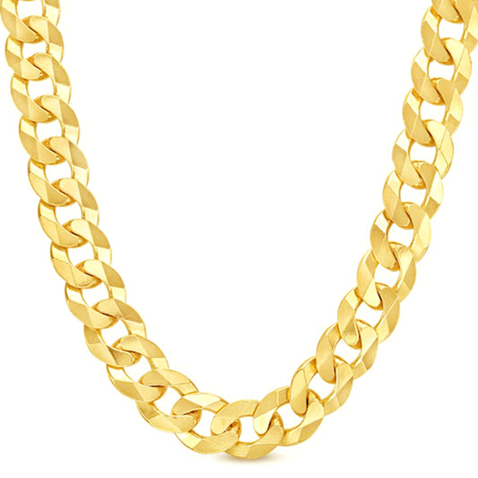 10K 15MM YELLOW GOLD SOLID CURB 24" CHAIN NECKLACE (AVAILABLE IN LENGTHS 7" - 30")