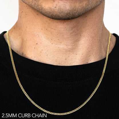 10K 2.5MM YELLOW GOLD HOLLOW CURB 16" CHAIN NECKLACE (AVAILABLE IN LENGTHS 7" - 30")