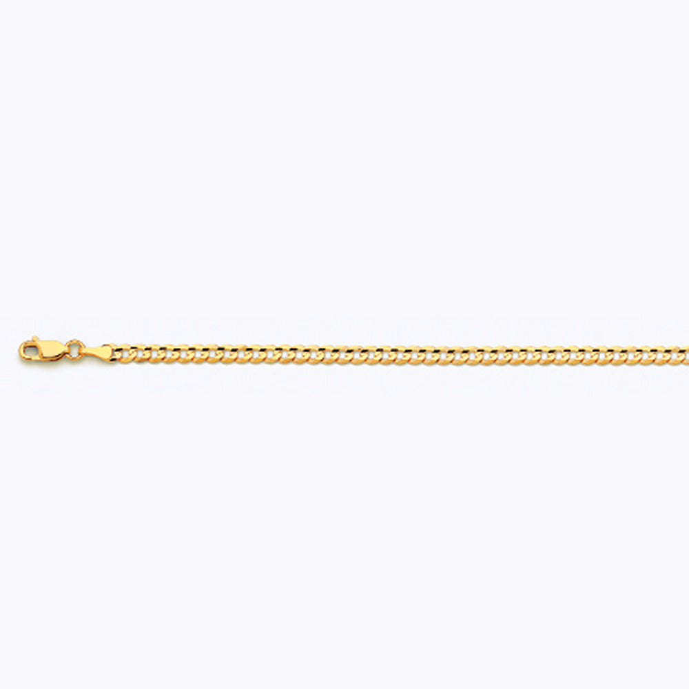 14K 3.5MM YELLOW GOLD SOLID CURB 28" CHAIN NECKLACE (AVAILABLE IN LENGTHS 7" - 30")