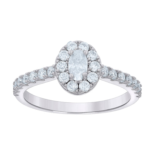 925 Sterling Silver Womens Oval Round 0.86ct Moissanite Oval Engagement Ring