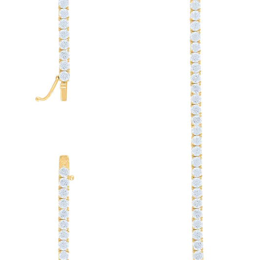 925 Sterling Silver Moissanite Tennis Chain 4mm - 20" Gold Plated