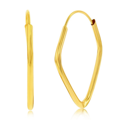 14K Yellow Gold, 27x18mm Diamond-Shaped Hoop Earrings