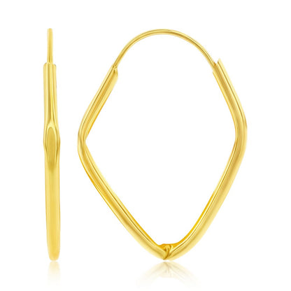 14K Yellow Gold, 27x18mm Diamond-Shaped Hoop Earrings