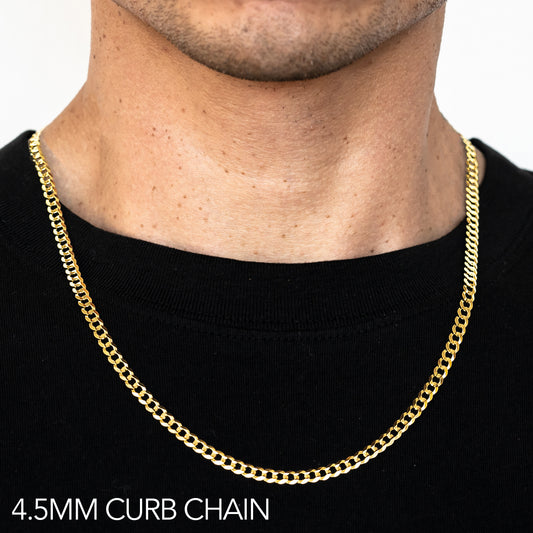 14K 4.5MM YELLOW GOLD SOLID CURB 16" CHAIN NECKLACE (AVAILABLE IN LENGTHS 7" - 30")