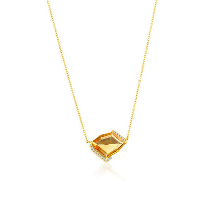 14K Yellow Gold, 2.04ct Citrine, Diamond Necklace - 17 Stones