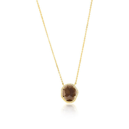 14K Yellow Gold, 2.04ct Smoky Quartz, Diamond Necklace - 32 Stones