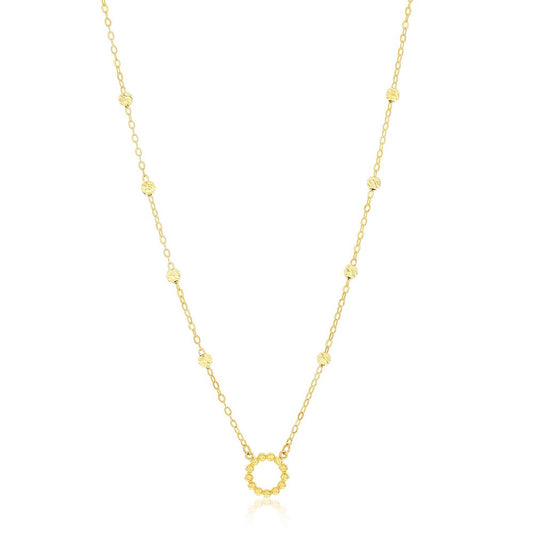 14K Yellow Gold, Circle D-C Beaded Necklace