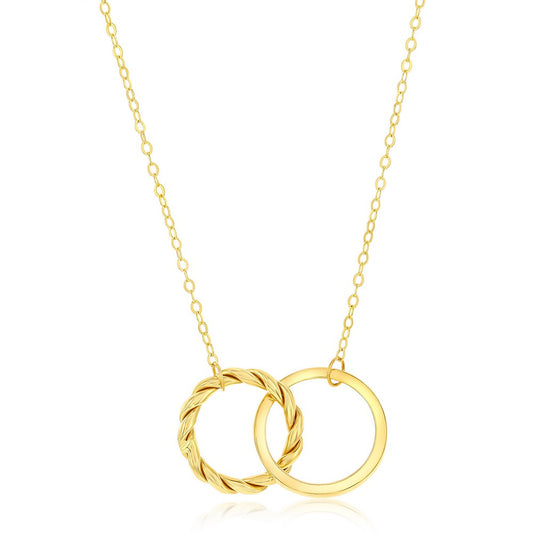 14K Yellow Gold, Rope & Polished Double Circle Necklace