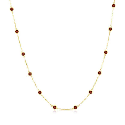 14K Yellow Gold, 2.64ct Gemstone Station Necklace - Garnet