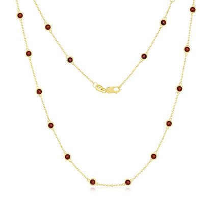 14K Yellow Gold, 2.64ct Gemstone Station Necklace - Garnet