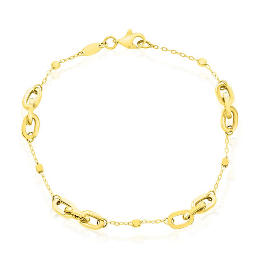 14K Yellow Gold, Oval Link & Bead Bracelet