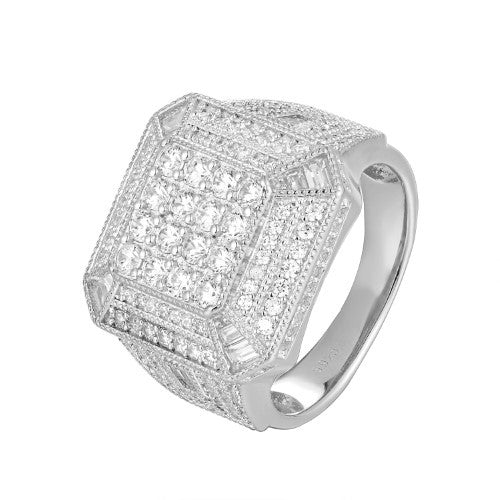 Sterling Silver CZ Square Shape Designer SZ 7 Mens Ring RP