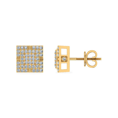 10K yellow gold diamond stud earrings with a square design and sparkling diamonds