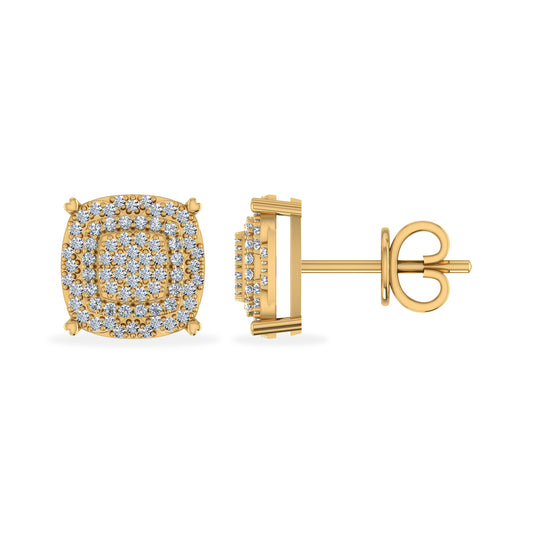10K Yellow Gold Round Diamond Square Shape Designer Stud Earrings 1/3 Cttw