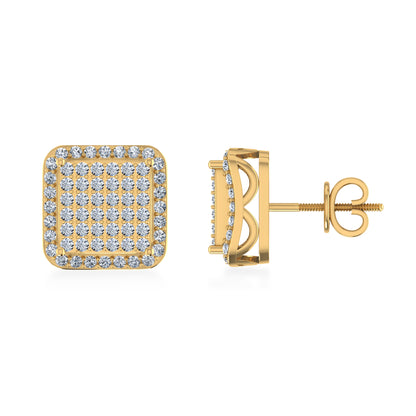 10k yellow gold diamond stud earrings with a square design, featuring a sparkling diamond pattern