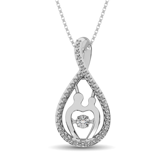 Sterling Silver 1/20 CT Diamond Mother And Child Pendant
