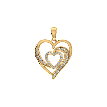 10K yellow gold double heart pendant with sparkling accents, perfect for expressing love