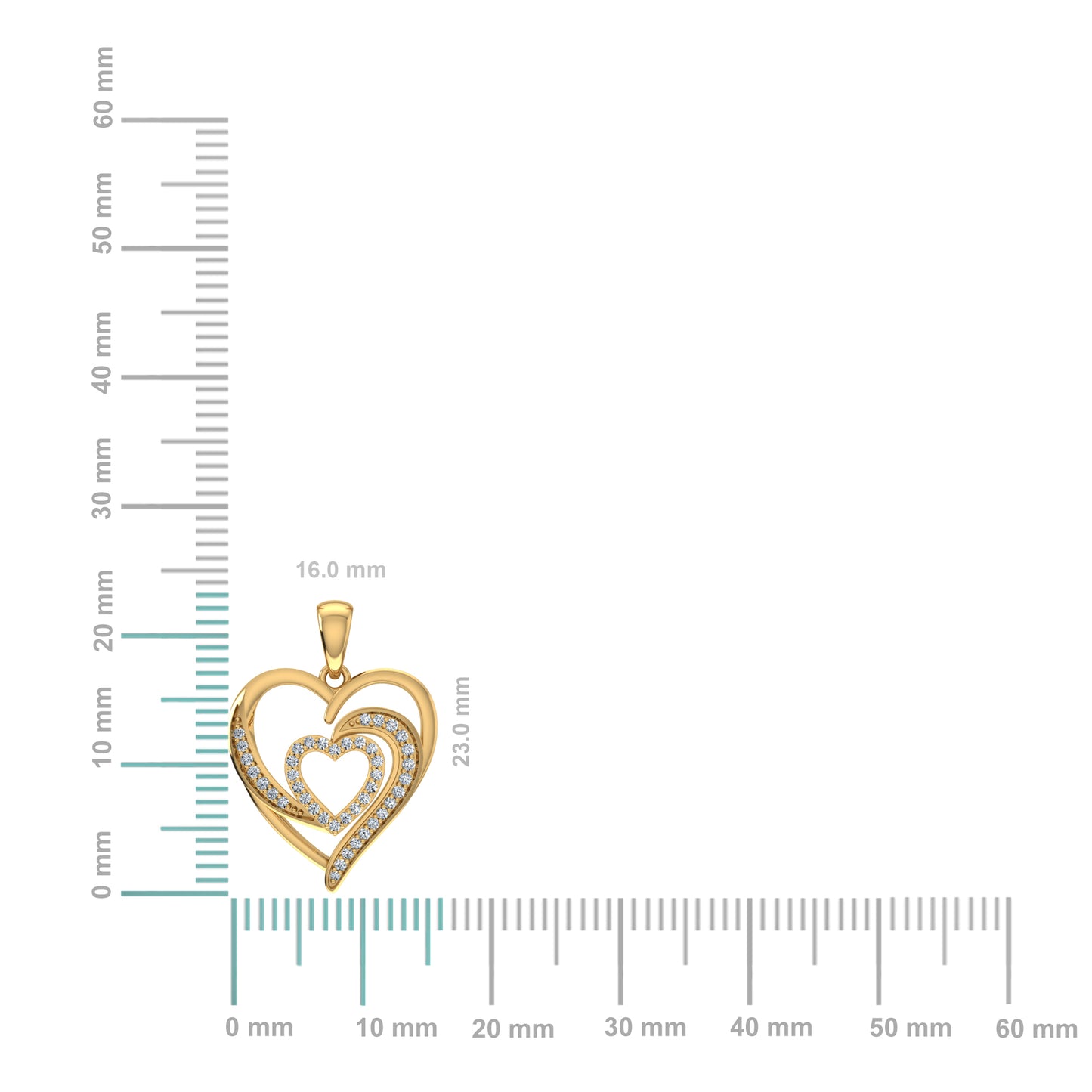 10K Yellow Gold Round Diamond Womens Double Heart Pendant 1/8 Cttw