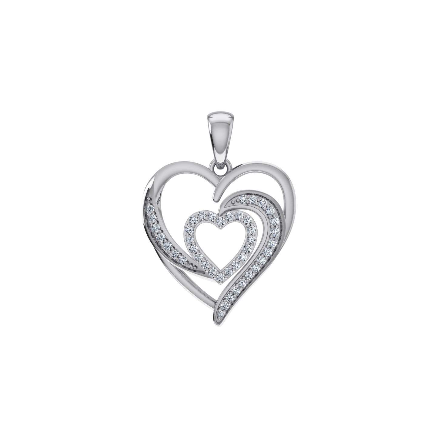10K White Gold Round Diamond Womens Double Heart Pendant 1/8 Cttw