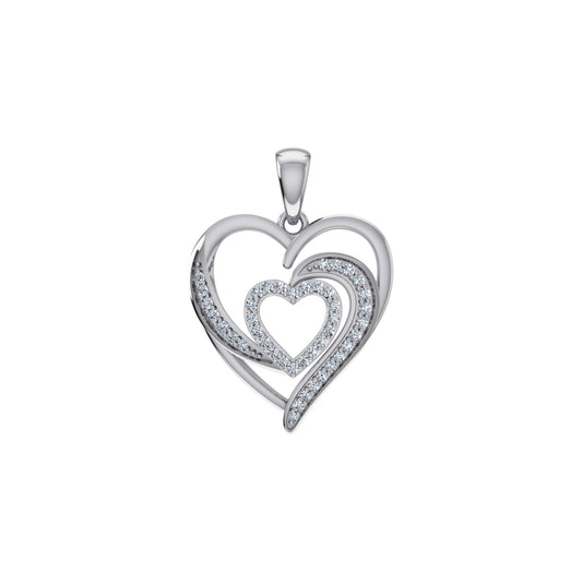 10K White Gold Round Diamond Womens Double Heart Pendant 1/8 Cttw