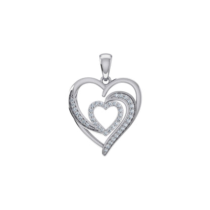10K White Gold Round Diamond Womens Double Heart Pendant 1/8 Cttw