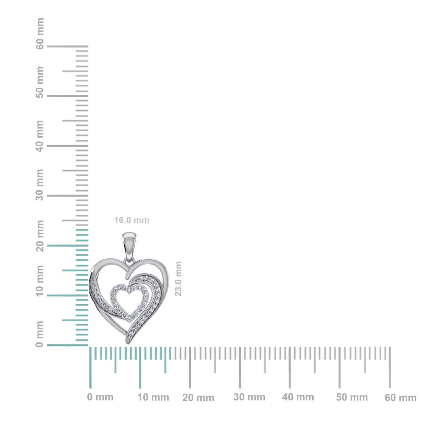 10K White Gold Round Diamond Womens Double Heart Pendant 1/8 Cttw