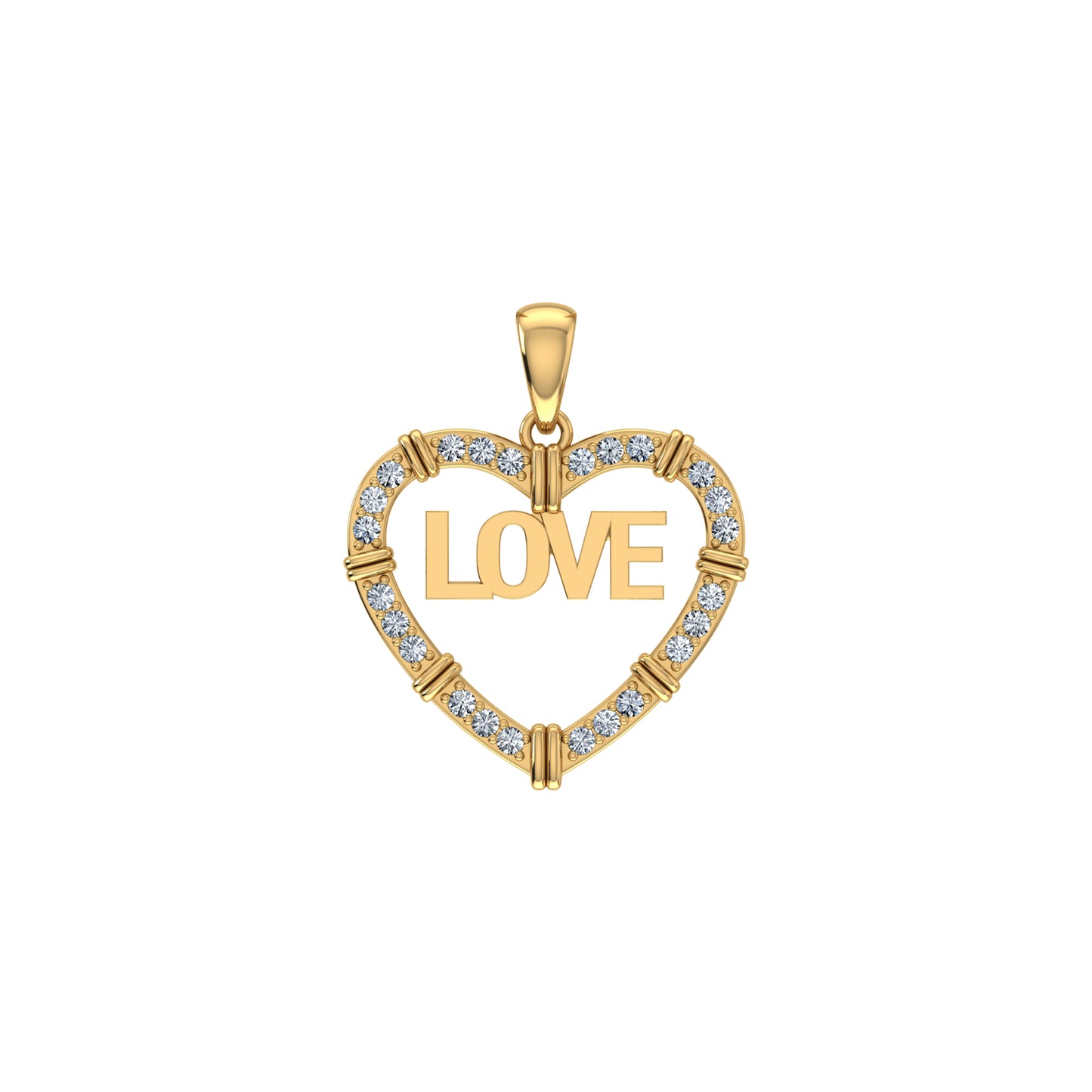 10K Yellow Gold Round Diamond Womens Love Heart Pendant 1/4 Cttw