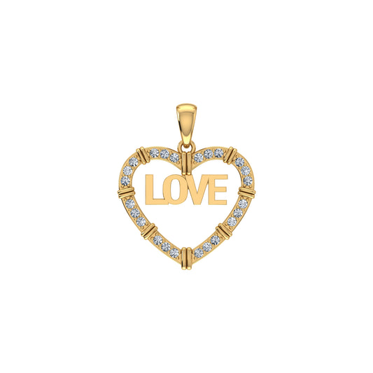 10K Yellow Gold Round Diamond Womens Love Heart Pendant 1/4 Cttw