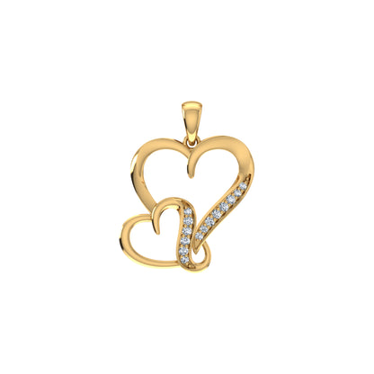 10K Yellow Gold Round Diamond Womens Double Heart Pendant 1/10 Cttw