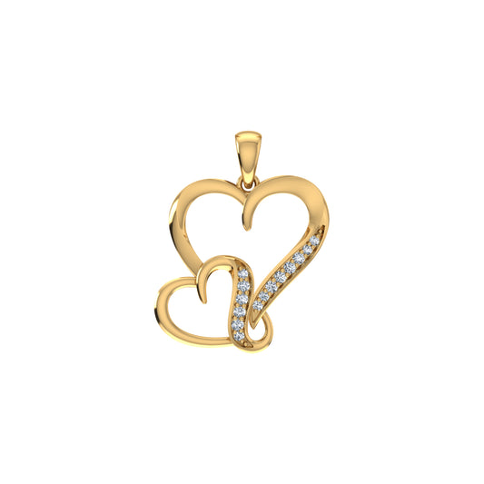 10K Yellow Gold Round Diamond Womens Double Heart Pendant 1/10 Cttw