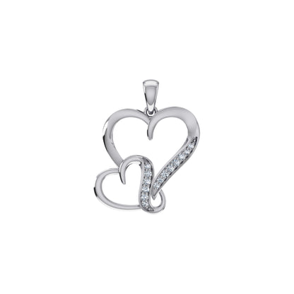 10K White Gold Round Diamond Womens Double Heart Pendant 1/10 Cttw