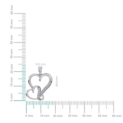 10K White Gold Round Diamond Womens Double Heart Pendant 1/10 Cttw