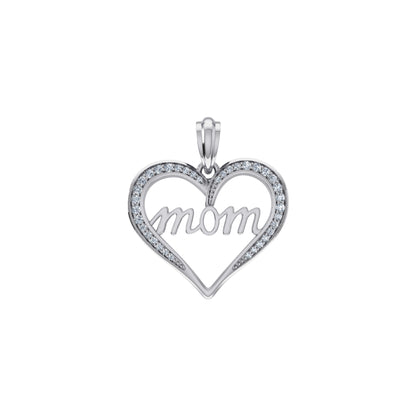 10K White Gold Round Diamond Womens Mom Heart Pendant 1/8 Cttw
