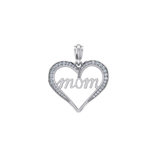 10K White Gold Round Diamond Womens Mom Heart Pendant 1/8 Cttw