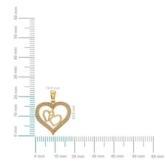 10K Yellow Gold Round Diamond Womens Double Heart Pendant 1/8 Cttw