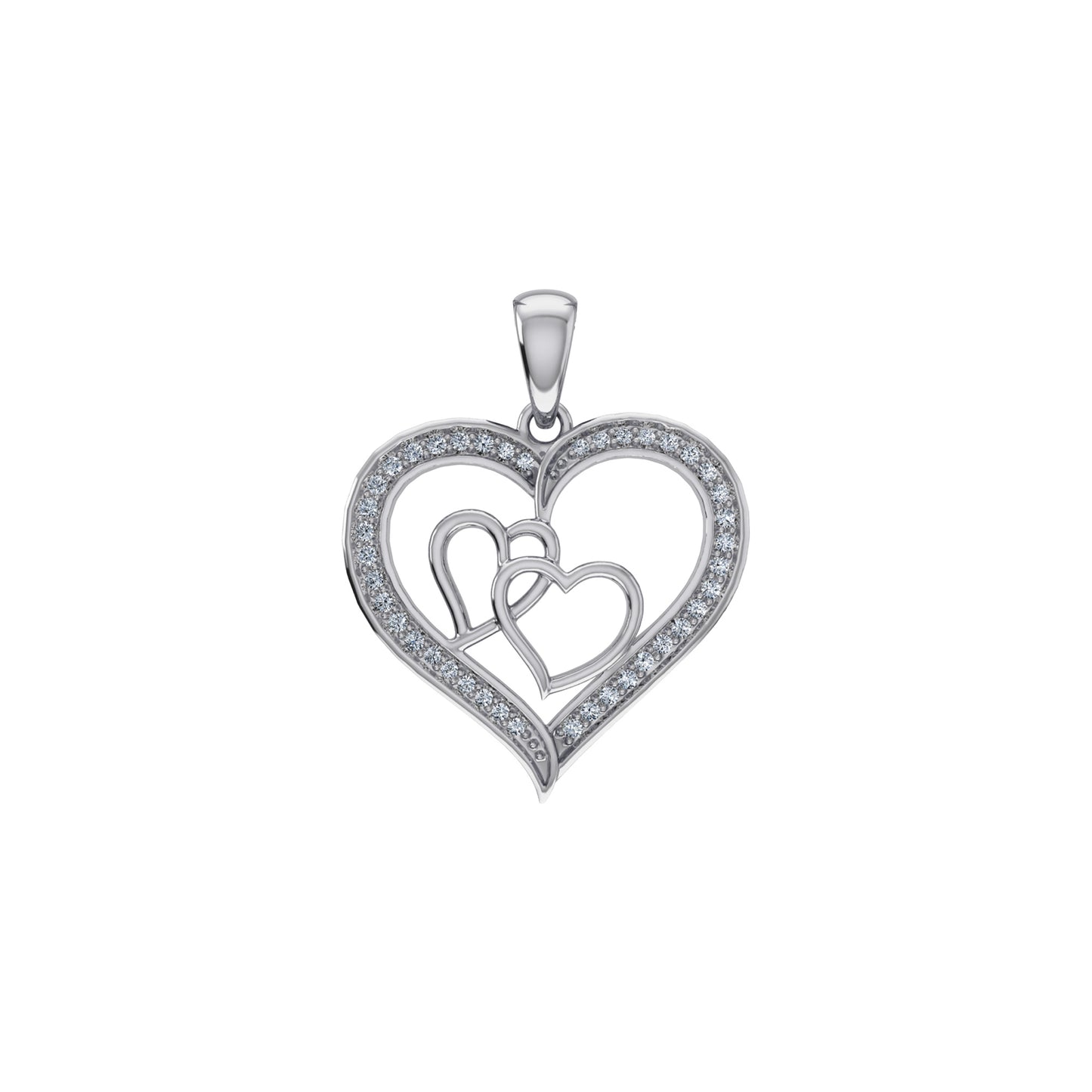 10K White Gold Round Diamond Womens Double Heart Pendant 1/8 Cttw