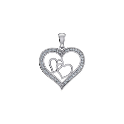 10K White Gold Round Diamond Womens Double Heart Pendant 1/8 Cttw