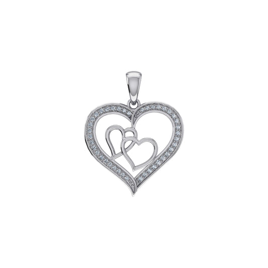 10K White Gold Round Diamond Womens Double Heart Pendant 1/8 Cttw