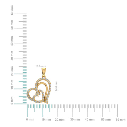 10K Yellow Gold Round Diamond Womens Double Heart Pendant 1/4 Cttw