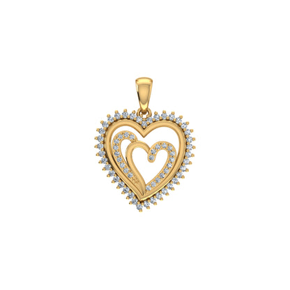 10K Yellow Gold Round Diamond Womens Double Heart Pendant 1/4 Cttw