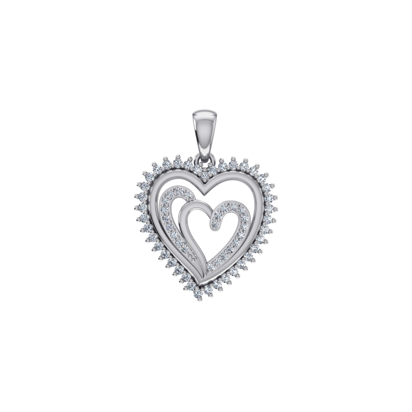 10K White Gold Round Diamond Womens Double Heart Pendant 1/4 Cttw
